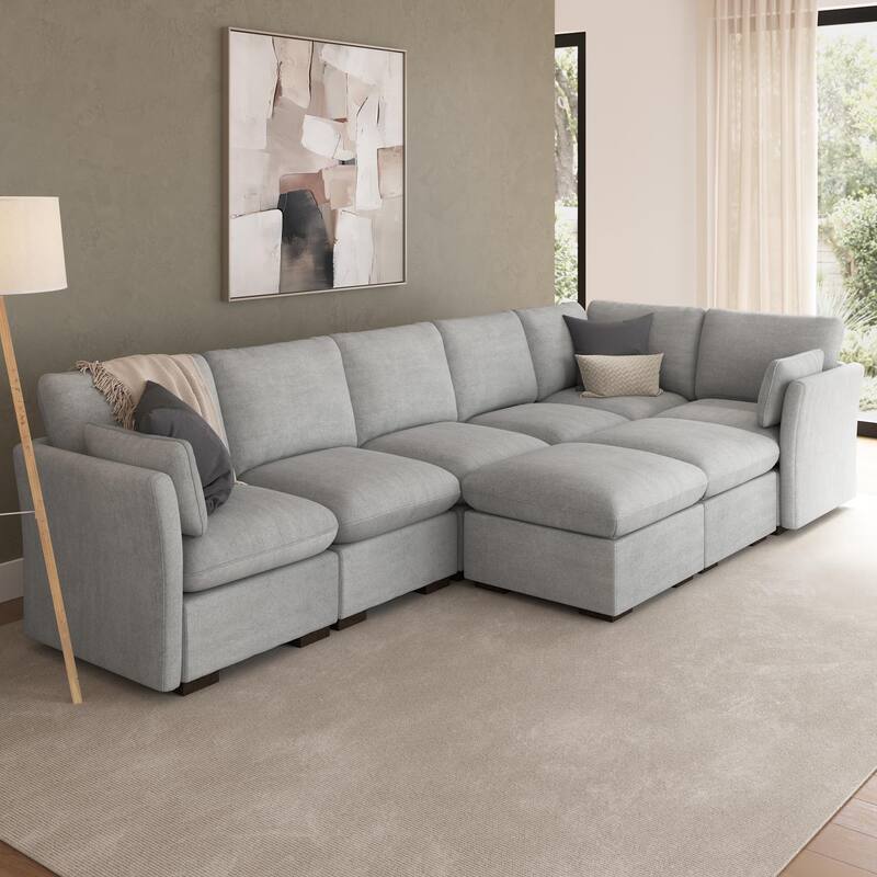 Bush Home Sienna Modular 5-Seater Sectional with Set of 2 Storage Ottomans