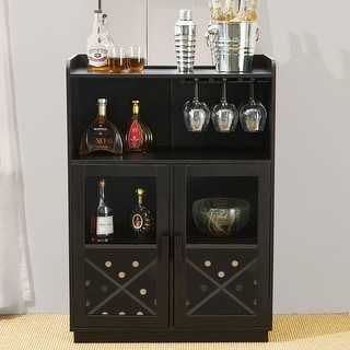 Glitzhome 44.00"H Modern Wine Cabinet Bar Storage Sideboard
