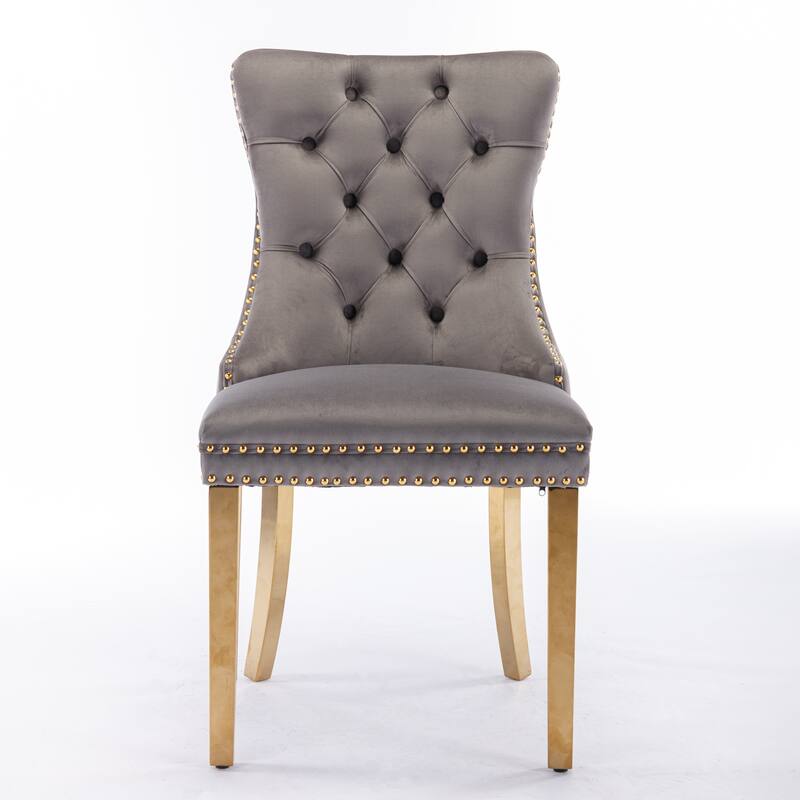 Set of 2 Contemporary High-End Tufted Upholstered Dining Chair with Nailhead & Stainless Steel Legs