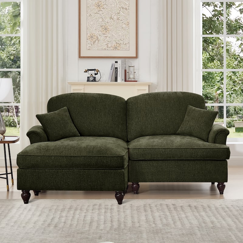 76.4" L Shaped 2-Seat Sectional Sofa, Chenille Couch with Ottoman, Flared Arms Loveseat with Removable Ruffles Pleats Skirts