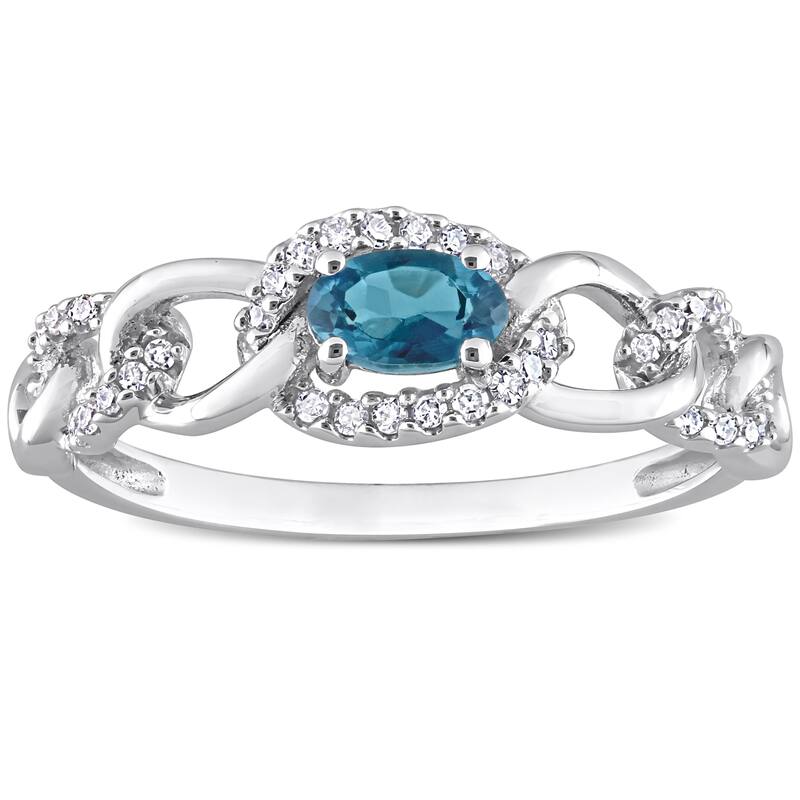 Miadora 10k White Gold London Blue Topaz and 1/8ct TDW Diamond Stackable Link Ring