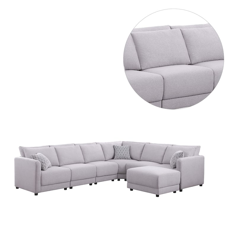 7 Piece Modular Sectional Sofa with Ottoman in Light Gray