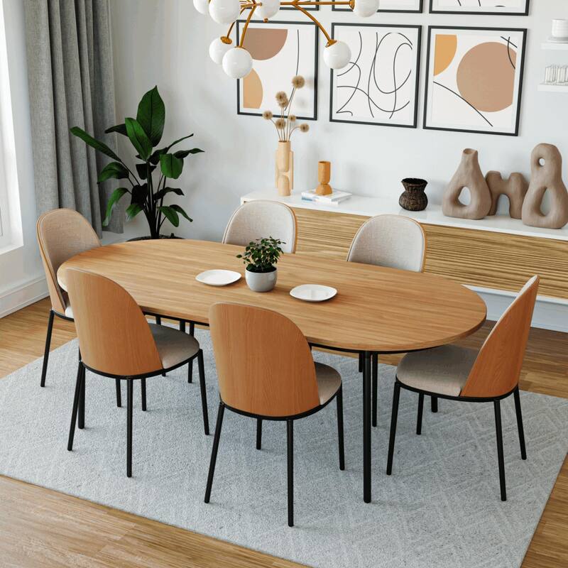 Dining Chair with Upholstered Seat Side Chair with MDF Wood Frame in Steel Set of 4