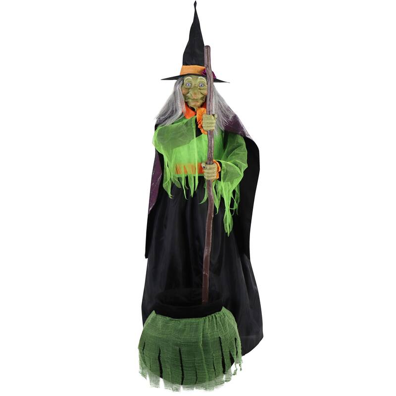 Haunted Hill Farm 6-Ft. Tall Motion-Activated Cauldron Witch, Premium Talking Halloween Animatronic, Plug-In