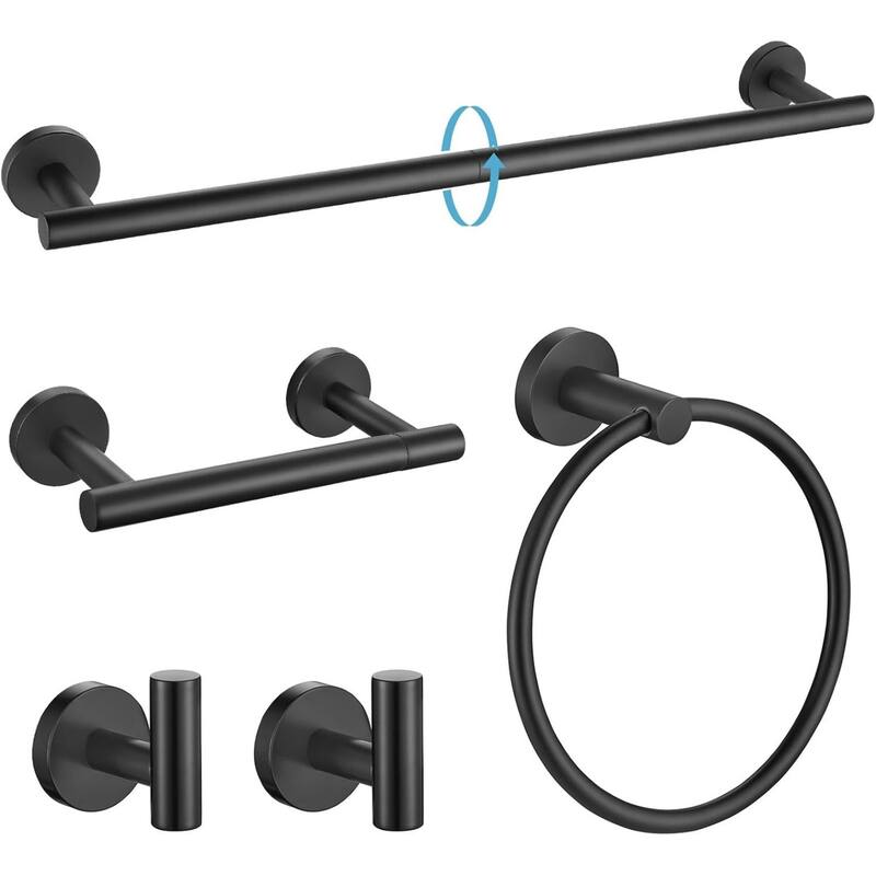 5-Piece Bathroom Hardware Set, 304 Brushed Stainless Steel, 24" - Black