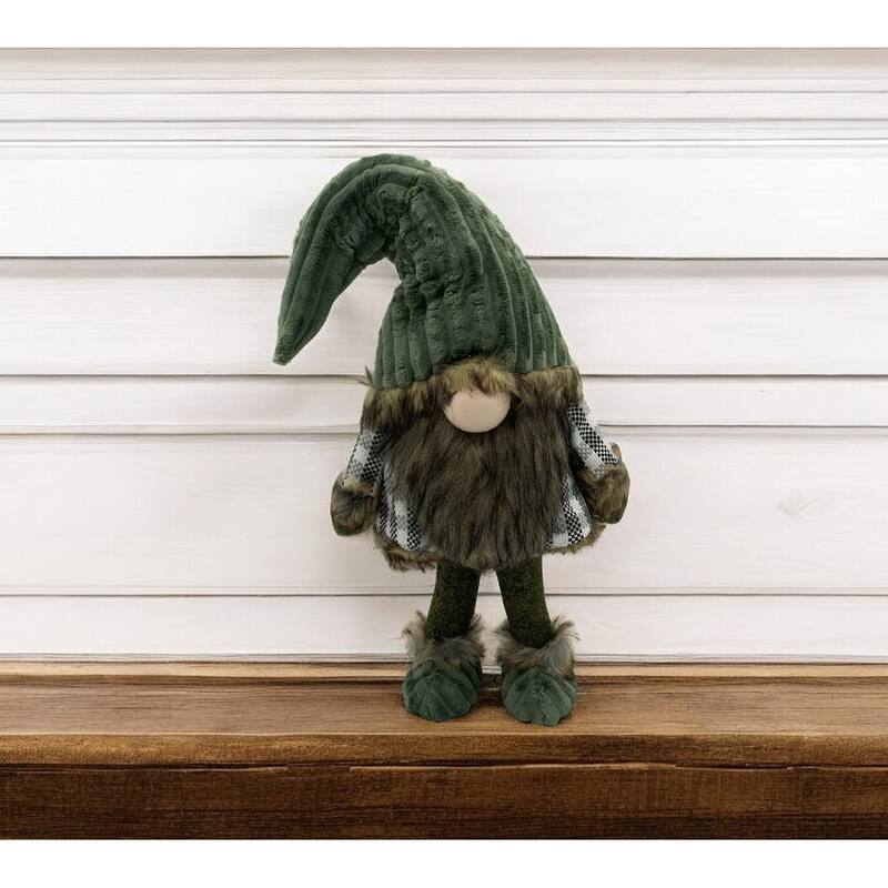 HomeRoots 30" Dark Green Fabric Christmas Standing Gnome Tabletop Sculpture - 9.5" W x 12.5" D x 29.5" H