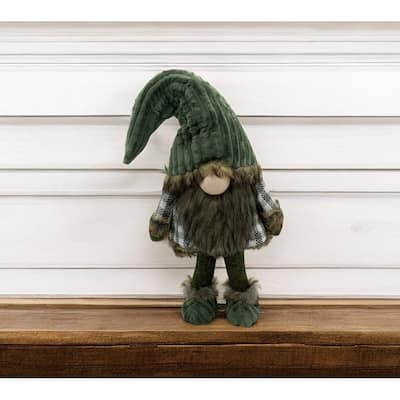 HomeRoots 30" Dark Green Fabric Christmas Standing Gnome Tabletop Sculpture - 9.5" W x 12.5" D x 29.5" H