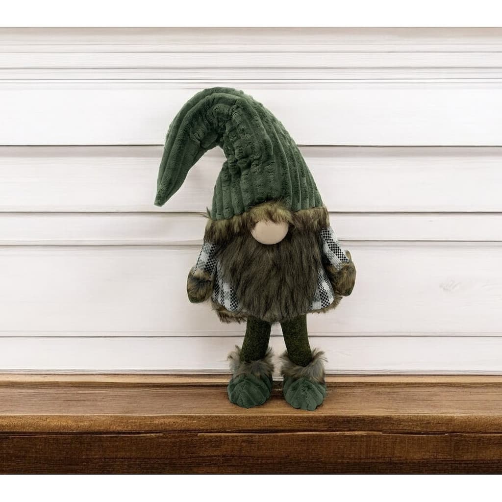 HomeRoots 30" Dark Green Fabric Christmas Standing Gnome Tabletop Sculpture - 9.5" W x 12.5" D x 29.5" H