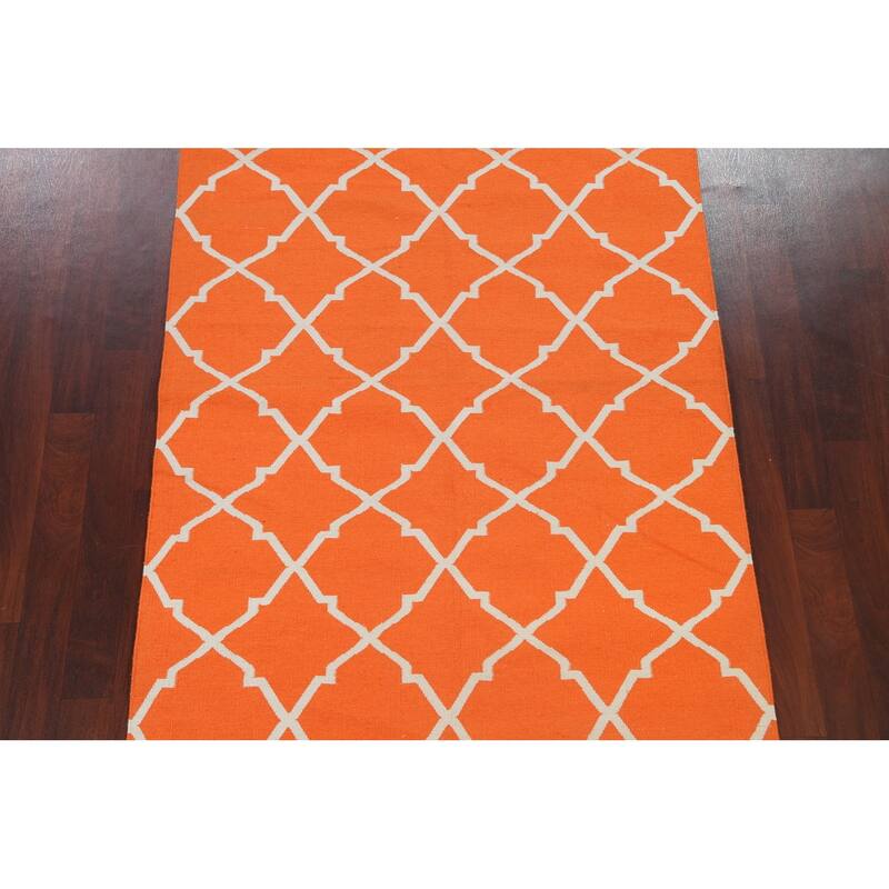 Modern Trellis Durrie Kilim Oriental Area Rug Handwoven Wool Carpet