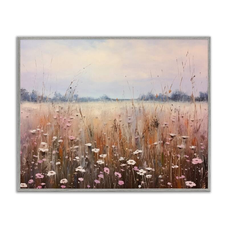 Stupell Neutral Tone Wildflower Field Framed Giclee Art Design By Arlington Prints - 14 x 11 - Grey