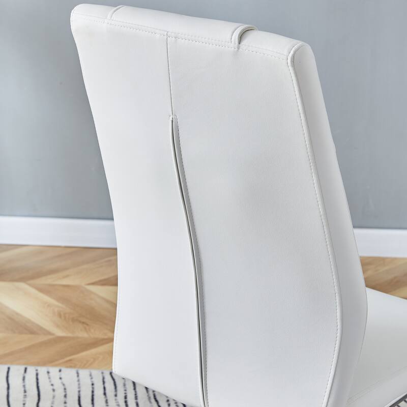 White Leather Dining Chair Set of 6 Office Chair w/C-Shaped Metal Legs