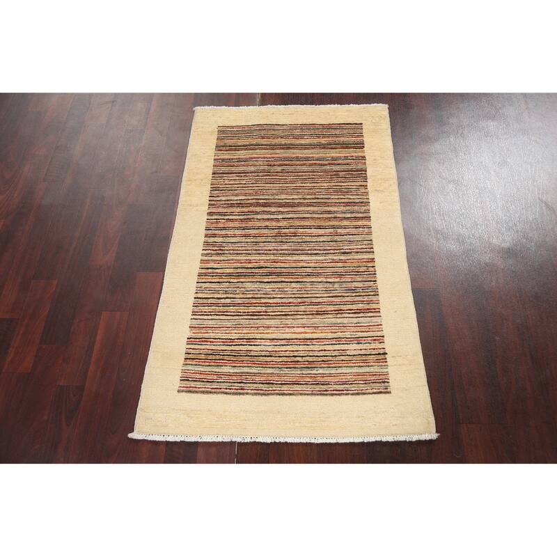 Gabbeh Kashkoli Wool Contemporary Striped Area Rug Hand-knotted Carpet - 2'6" x 4'1"