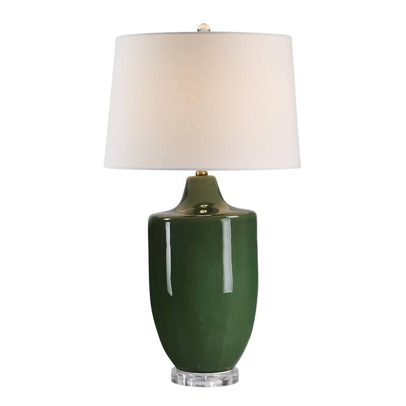 Ceramic Table Lamp with Cream Tapered Drum Shade - 28" - Olive Green