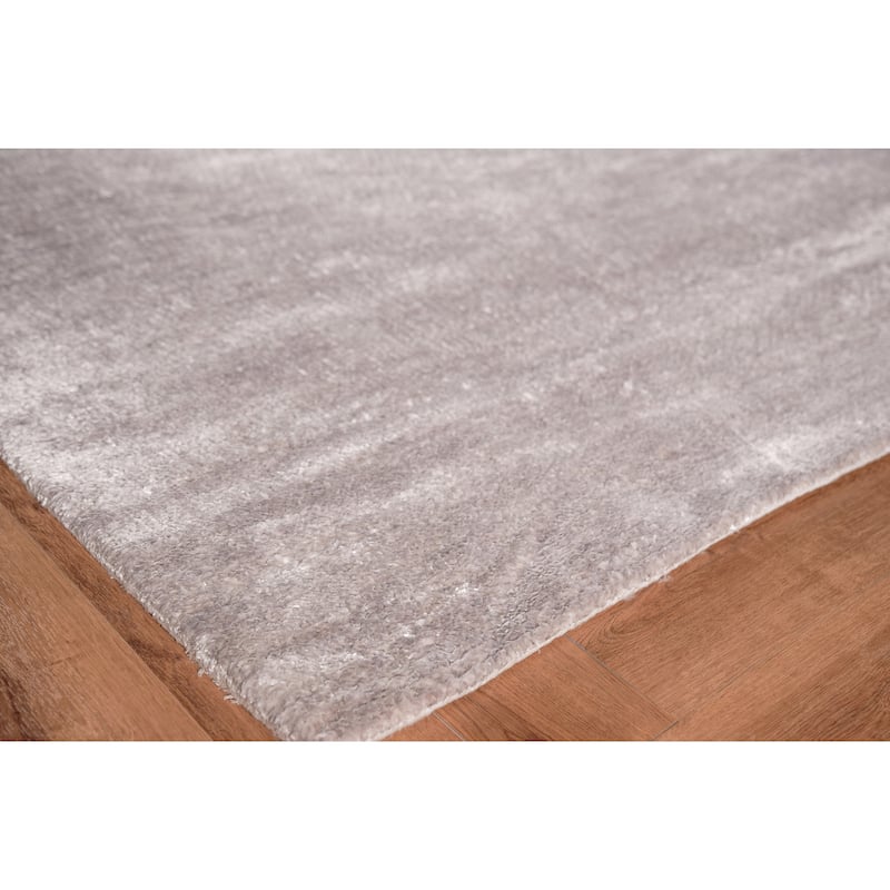 EXQUISITE RUGS Plush Hand-knotted Light Silver Area Rug.