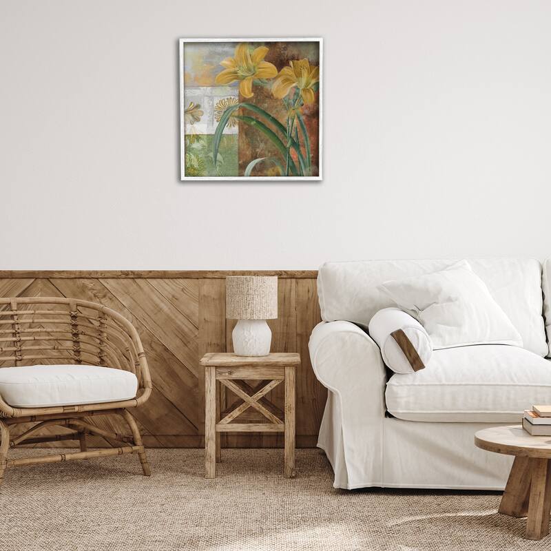 Stupell Yellow Lilies on Vintage Tile Framed Giclee Art Design By Sasha