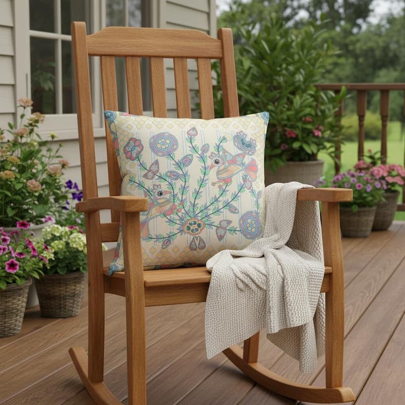 HomeRoots 18" x 18" Pink Peacock Blown Seam Floral Indoor Outdoor Throw Pillow - 18.00' X '5.00' X '18.00 - Pink - 18.00' X '5.00' X '18.00