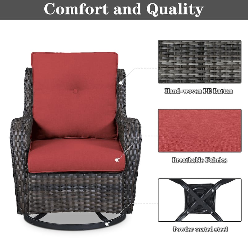 Pocassy 3-Piece Outdoor Swivel Bistro Set, Wicker Rocking Chairs