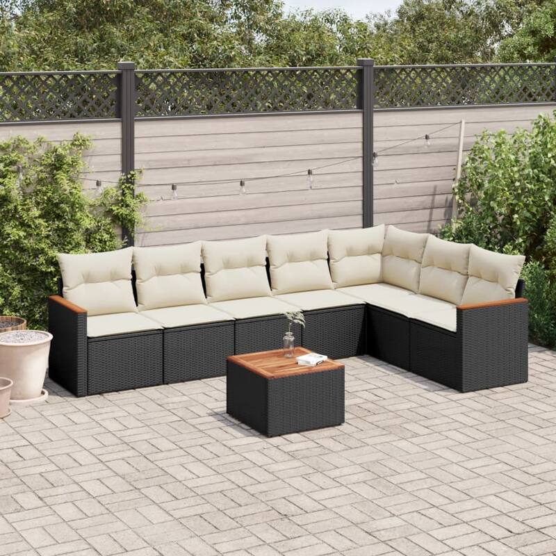 vidaXL Garden Sofa Set Black - 24.4 x 24.4 x 27.2 - Black and cream 8 Piece Set With table