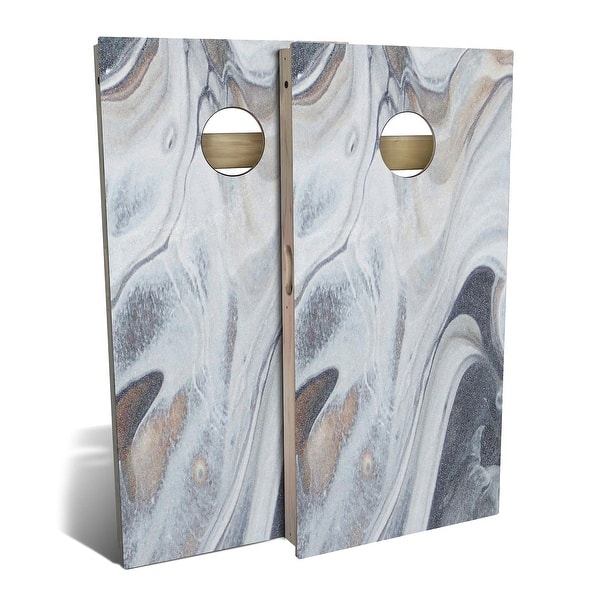 slide 2 of 8, Gray Marble Outdoor Cornhole Board Set Backyard 2x4 - Include Carrying Case