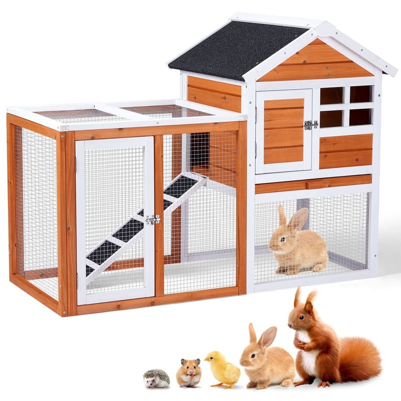 Wooden Rabbit Hutch Outdoor Chicken Coop Indoor Bunny Cage with Run - N/A