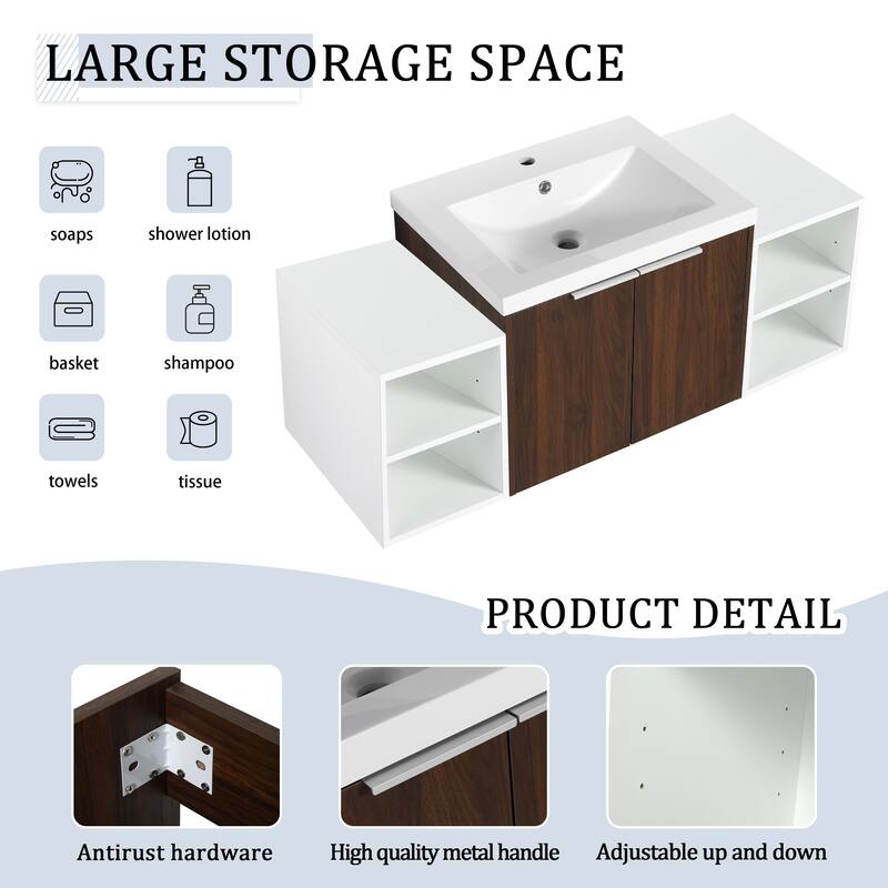 48" Modern Wall-Mounted Bathroom Vanity with Double Soft-Close Doors, Resin Sink, Eco-Friendly Plywood