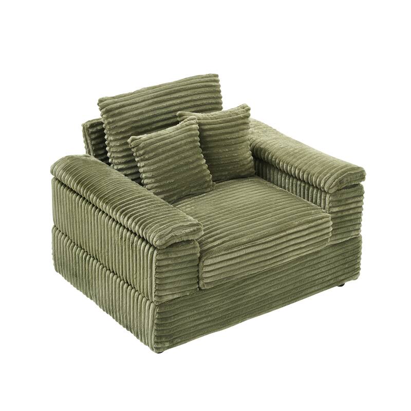 Corduroy Single Sofa Set with 2 Throw Pillows (500lb Capacity)