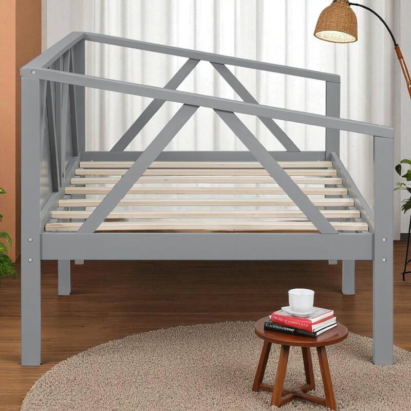 Twin/Full Size Wood Daybed Frame with Storage Space, Modern Sofa Bed with Backrest, No Box Spring Required