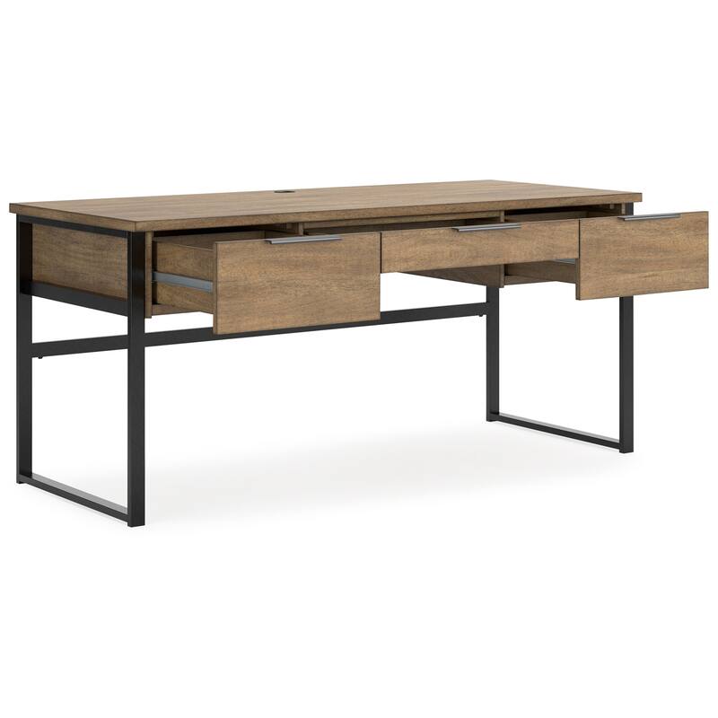 Tey Home Office Desk, 3 Storage Drawers, Light Brown Wood, 67 Inch Top