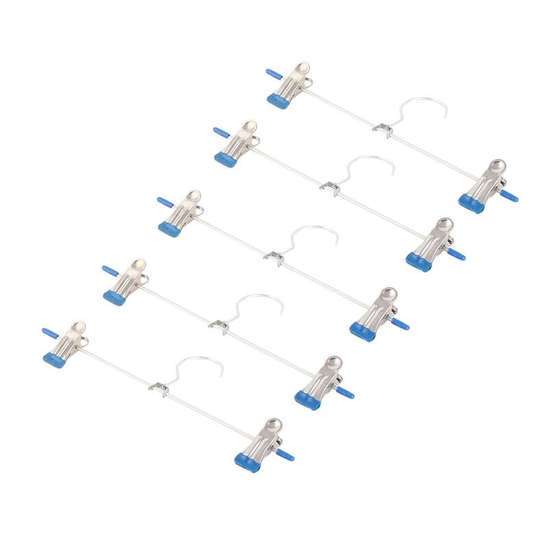 Household Metal Double Clips Drying Pants Trousers Hook Hanger Rack 10 Pcs - Blue,Silver Tone