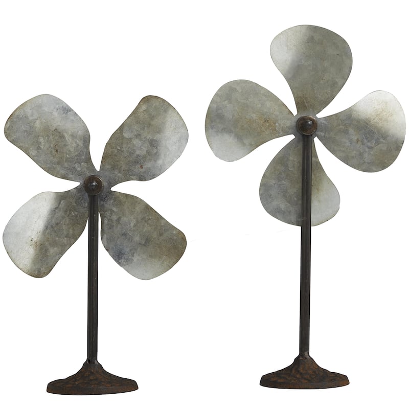 Metal Fan Sculpture - Set of 2 Gray - Roche River Decor