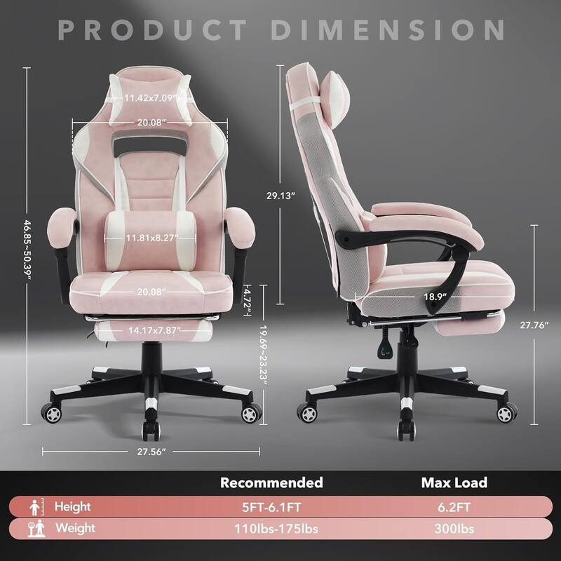 Office Gaming Chair with Footrest Adjustable Headrest for Gaming Working Relaxing