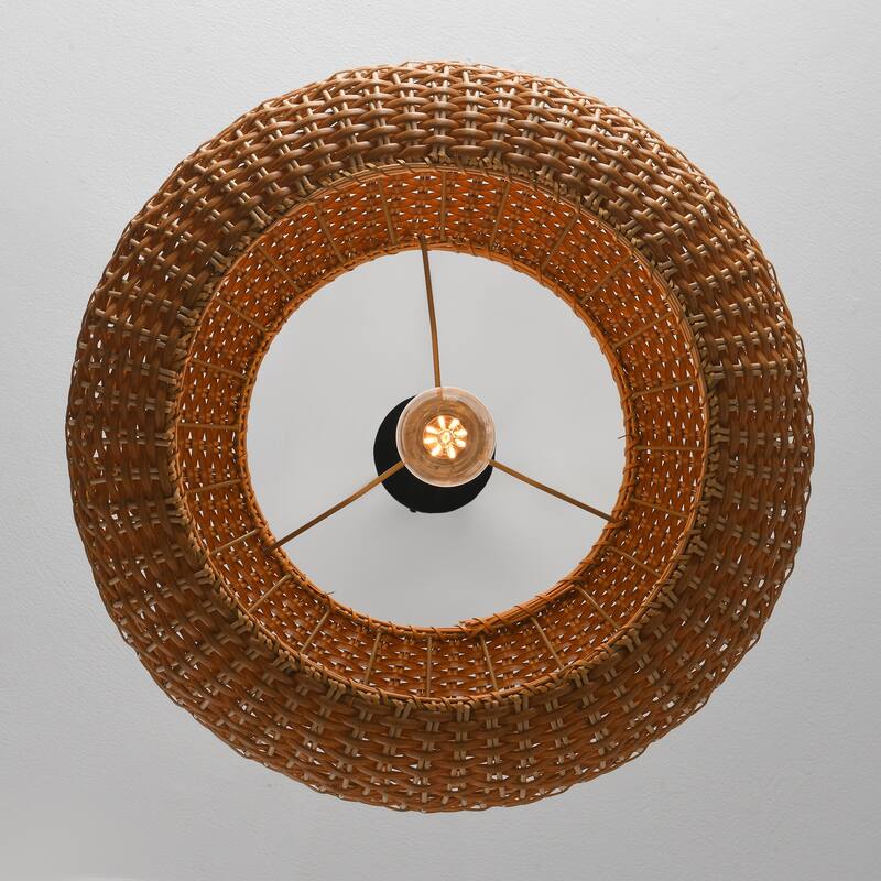 18.9" Bohemian Light Brown Handwoven Rattan Caged Pendant Light - 18.9" D x 18.9" W x 55.12" H