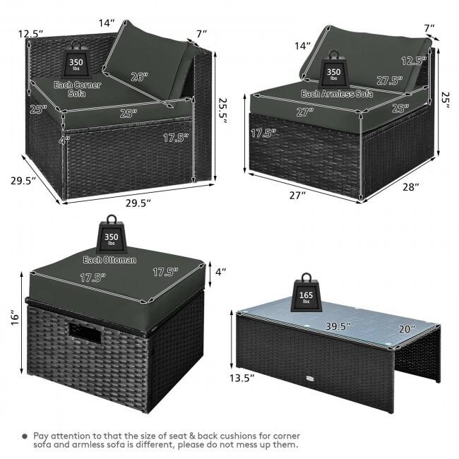 8 Pieces Patio Rattan Storage Table Furniture Set - 25" x 25" x 4" (L x W x D)