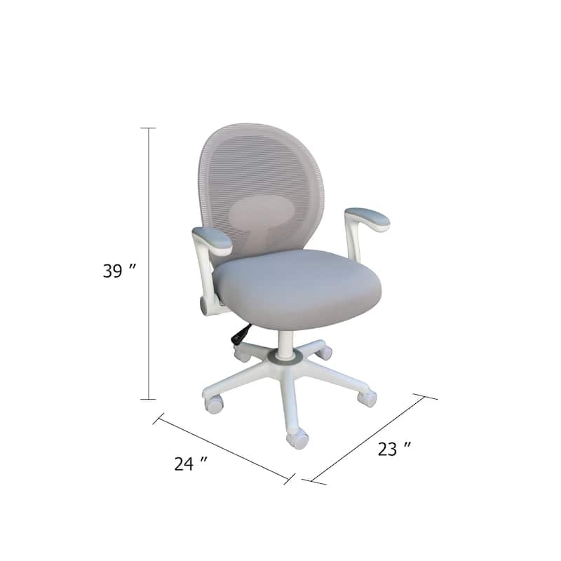 Rolling Task Chair with Flip Arms, Grey Mesh, Fabric Seat, White
