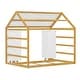 preview thumbnail 9 of 26, Twin Size House Bed Wooden Kids Bed Floor Bed with Fence and Semi-Enclosed Roof, 2 Movable Wardrobes Practical and Functional