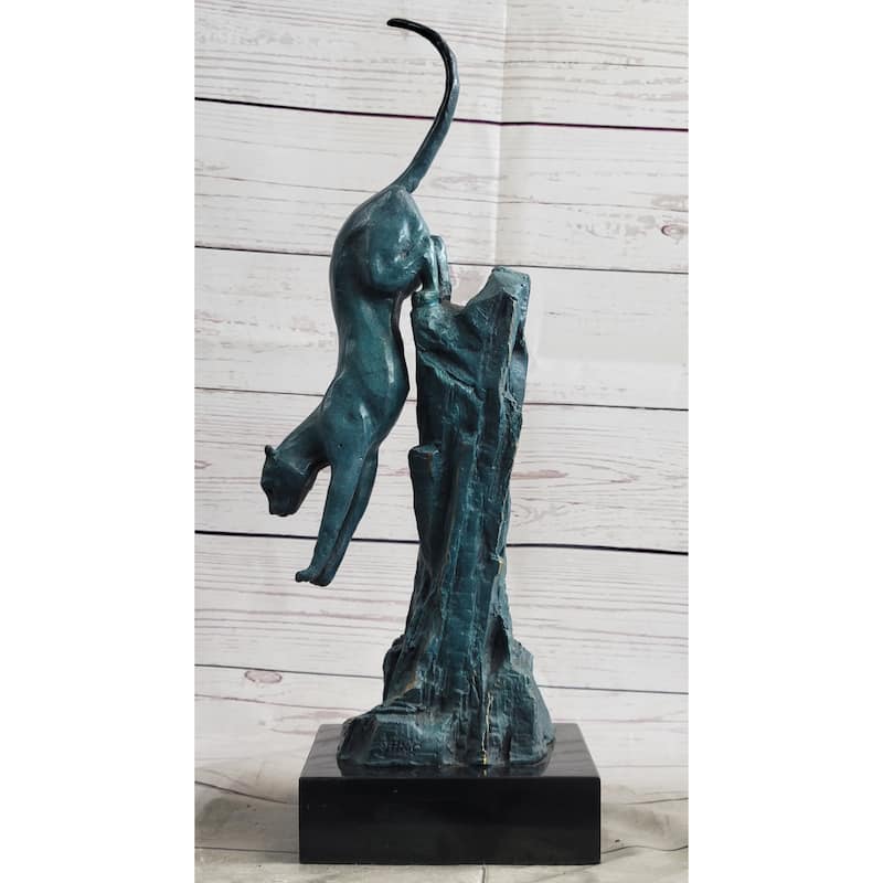 Handcrafted Bronze Statue Of A Pouncing Cougar By Milo Wildlife Sculpture Figure