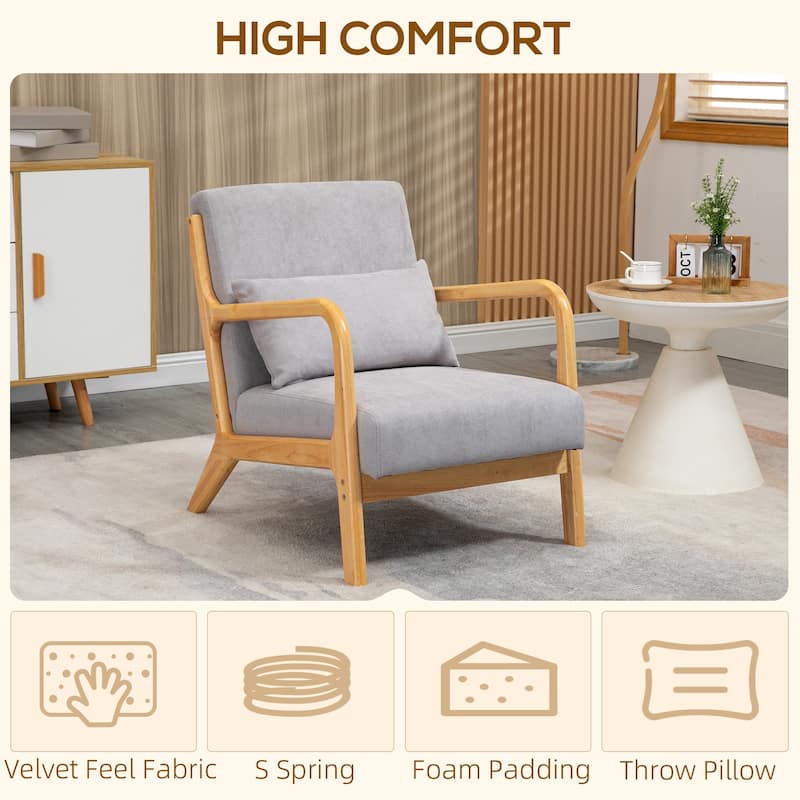 Fabric Accent Chair Armchair with Wood Legs for Bedroom