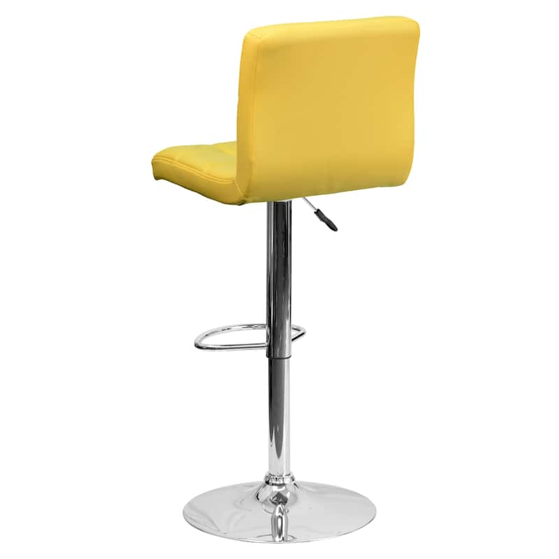 Contemporary Quilted Vinyl Adjustable Height Barstool with Chrome Base