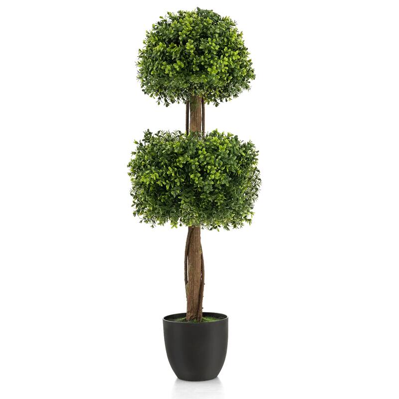 Gymax 40'' Artificial Boxwood Topiary Ball Tree Faux Plant Fake Plant - Green