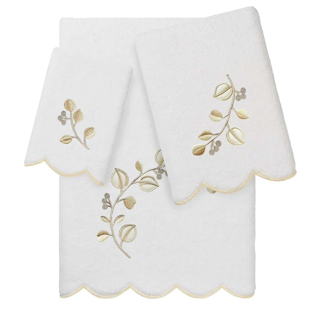 Authentic Hotel and Spa 100% Turkish Cotton WILD BRANCH Scallop Embellished Towel Collection