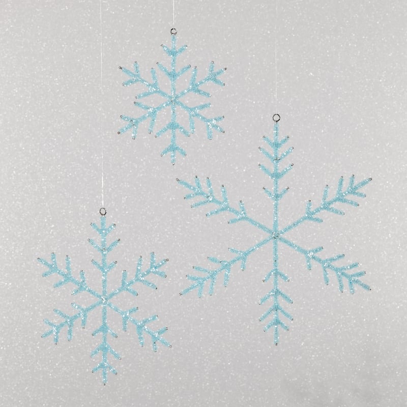 Beaded Snowflake Christmas Hanging Décor Ornaments, Set of 12, 6"