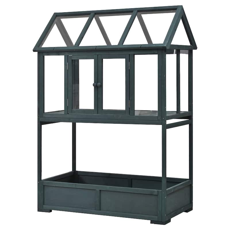 Roomfitters Portable Wooden Cold Frame Greenhouse with Wheels, Openable Roof and Storage Box for Garden Plants