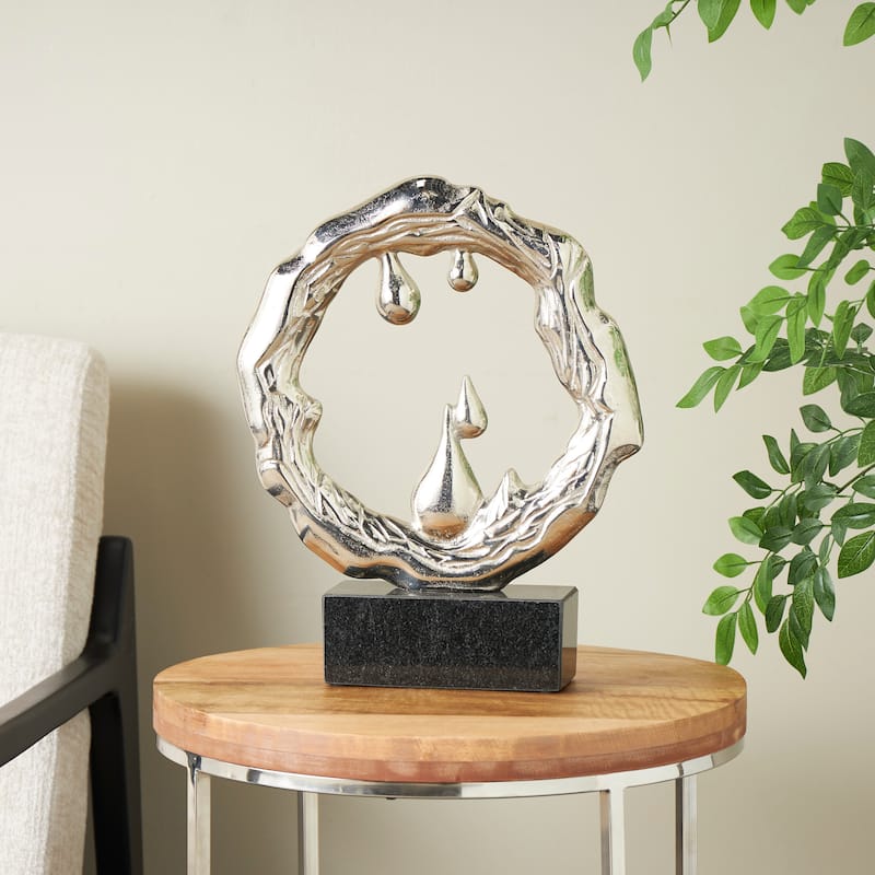 Striking Silver Aluminum Metal Abstract Sculpture with Marble Base - Silver - 14"W, 17"H