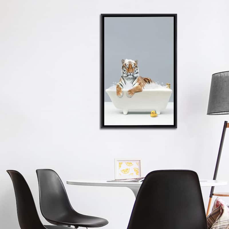 iCanvas "Tiger In A Bathtub" by Tiny Treasure Prints Framed