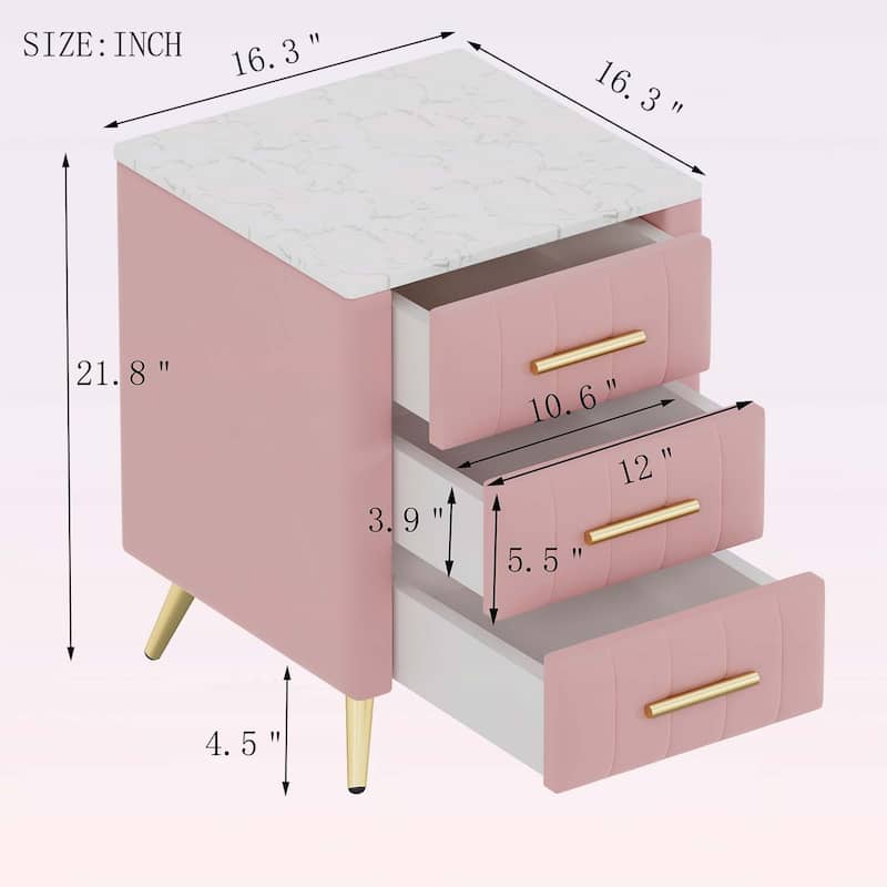 Upholstered Wooden Nightstand with 3 Drawers