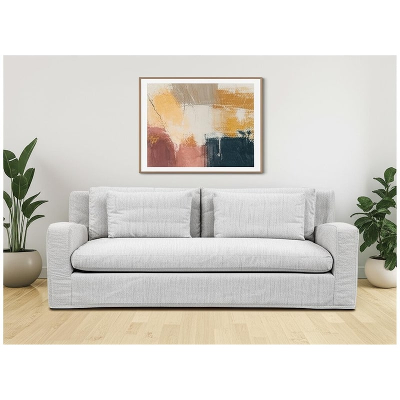 HomeRoots 93" Light Gray Slipcovered Fabric Sofa With Toss Pillows - Gray