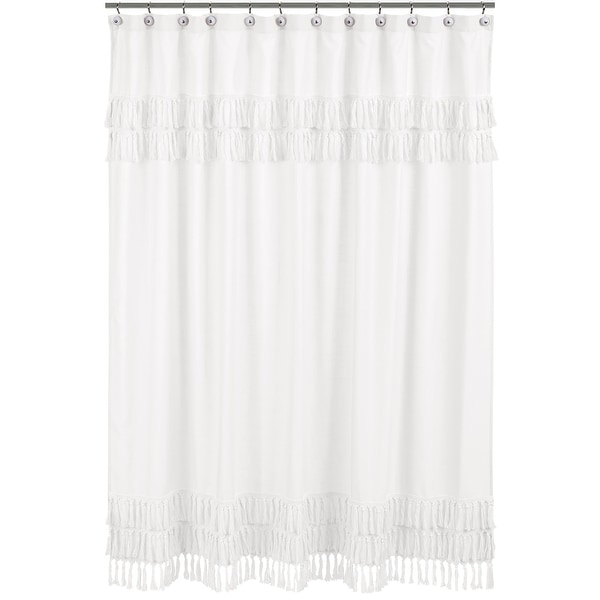 White Boho Bohemian Bathroom Fabric Bath Shower Curtain Solid