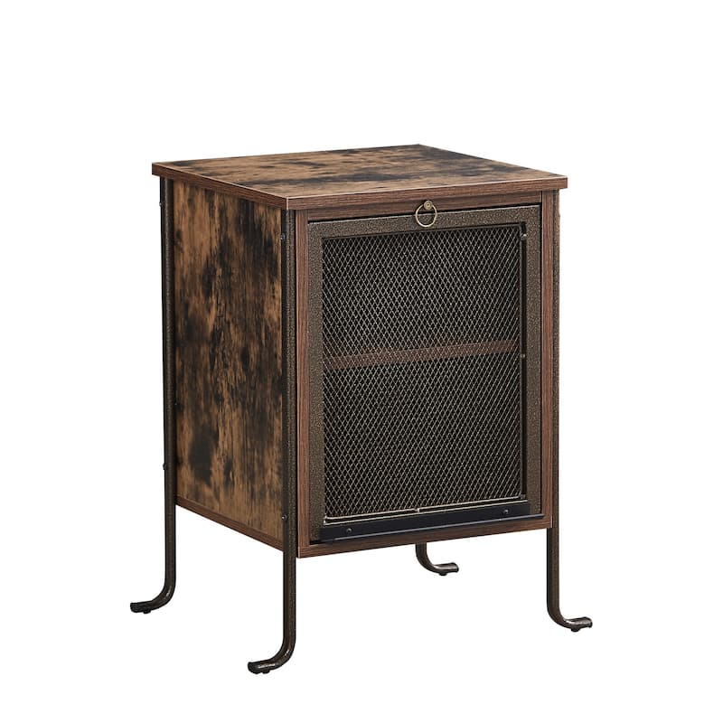 Modern Nightstand with Pull-out Shelf and Mesh Cabinet, Brown