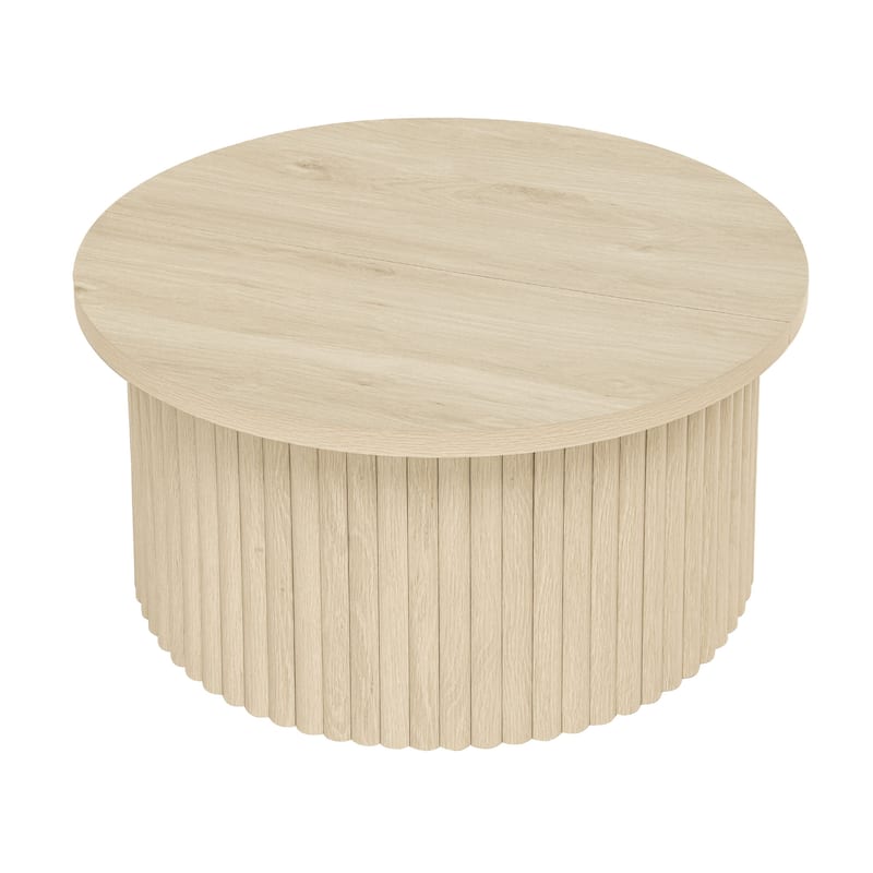 Round Coffee Table with Wood Grain Vertical Stripes, Small Fluted Circle Side Table, Center Table with Adjustable Feet