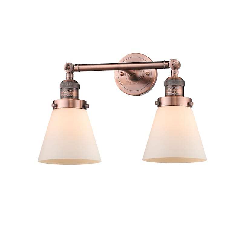Innovations Lighting Small Cone 2 Light 16" Wide Bathroom Vanity Light - Antique Copper / Matte White Cased